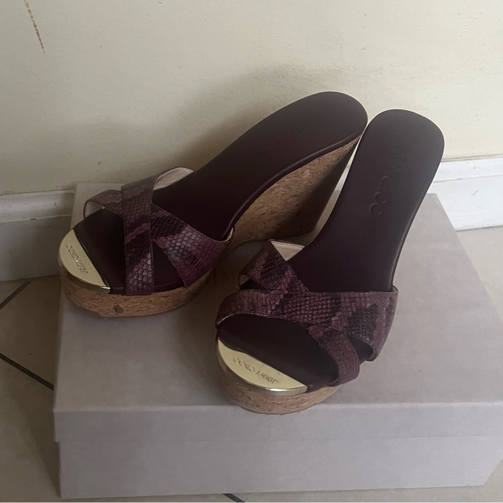 Jimmy Choo Sandals Wedge Pandra Bordeaux size 36.5